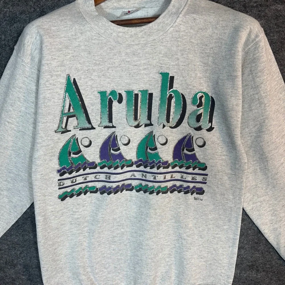 Tee Jays Aruba‎ Dutch Antilles Graphic Sweatshirt Mens Medium Gray Sailboats